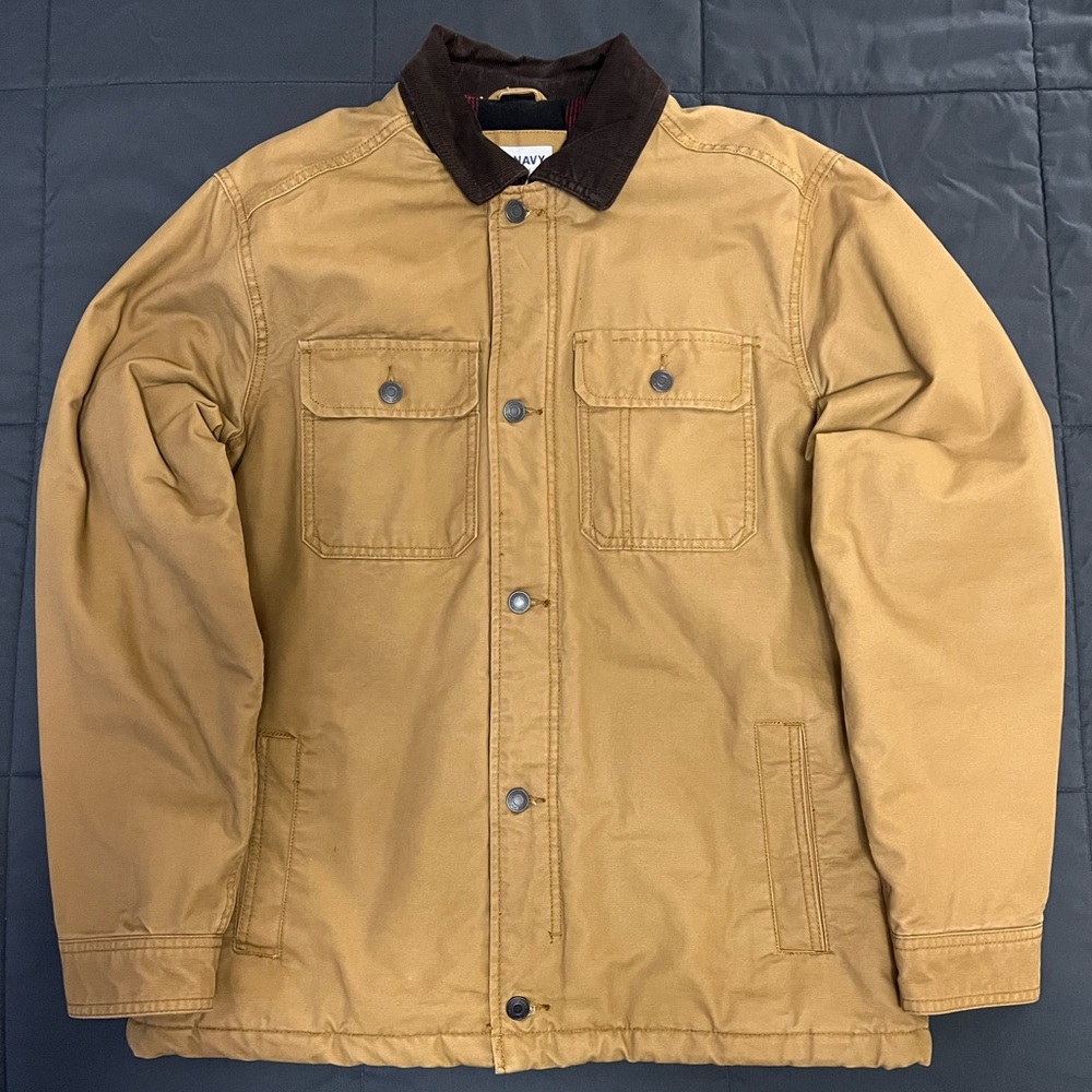 Old Navy Men's Tan Jacket with Brown Collar